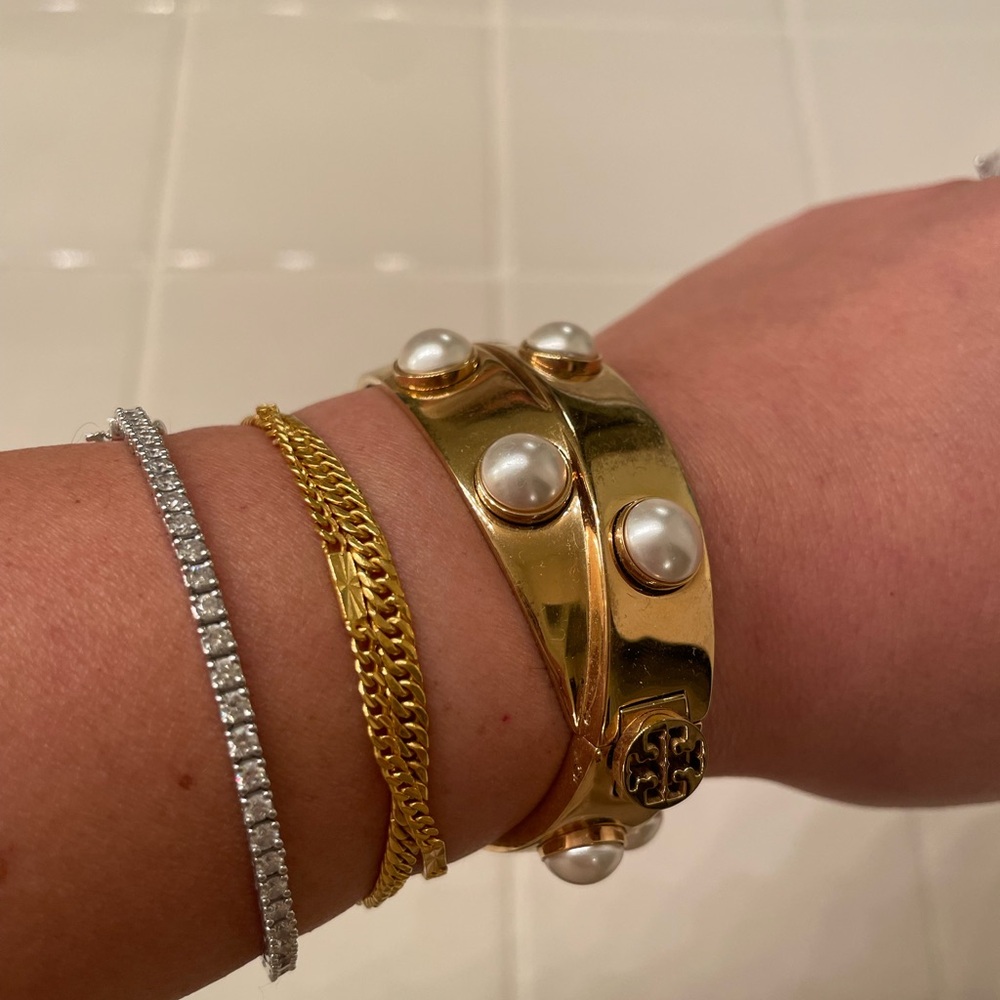 Gold Tory Burch Bangle with Pearls